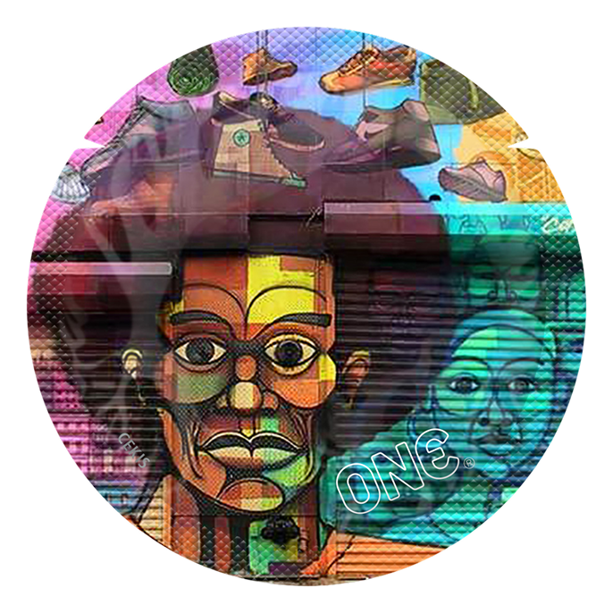 Colorful product packaging with artistic designs and the brand 'ONE' visible.