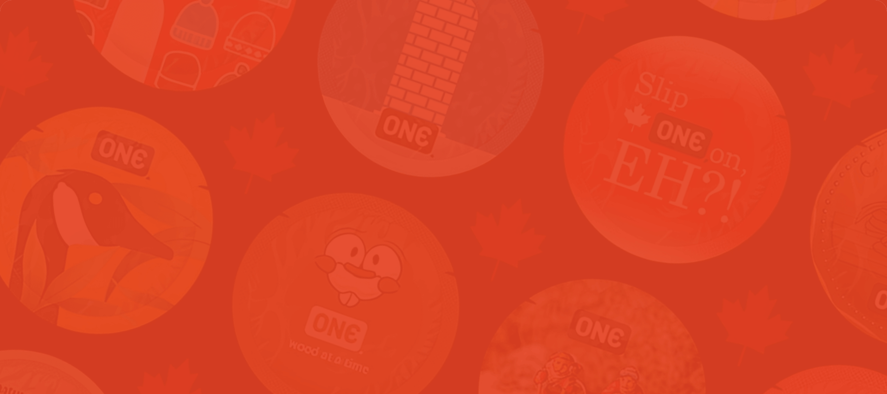 Red pattern with circular icons and text on a red background