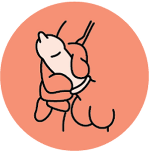 Illustration of a person hugging themselves on a peach-colored background