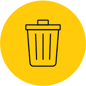 Trash bin icon on a yellow circle