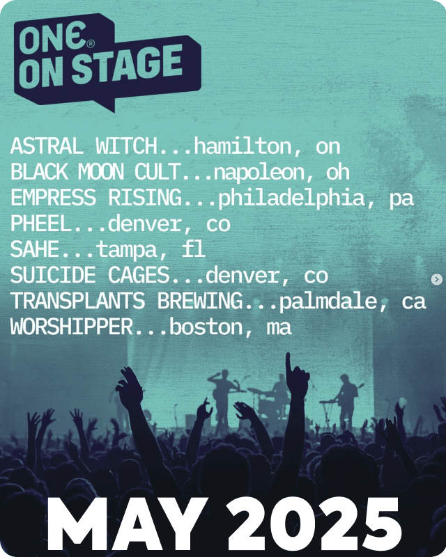 Promotional poster for 'One on Stage' event featuring a list of bands and locations with a crowd silhouette in the foreground.