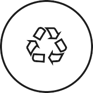 Recycling symbol inside a circular border